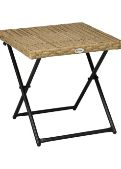 Outsunny Folding Square Rattan Coffee Table with Steel Frame Bistro Garden