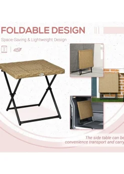 Outsunny Folding Square Rattan Coffee Table with Steel Frame Bistro Garden