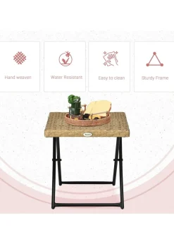 Outsunny Folding Square Rattan Coffee Table with Steel Frame Bistro Garden