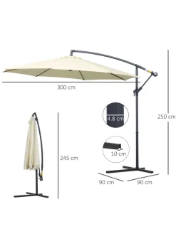 Outsunny Garden Cantilever Parasol Patio Banana Umbrella (3m)