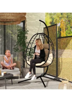 Outsunny Garden Egg Chair Outdoor Hanging Swing Chair Folding Basket