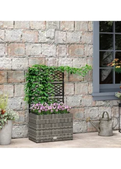 Outsunny Garden PE Rattan Planter Box with Trellis Flower Raised Bed (57x30x107cm)