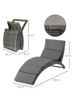 Outsunny Garden Rattan Sun Lounger (156cm x 59cm x 78cm)