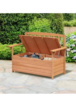Outsunny Garden Storage Bench 2 Seater Fir Wood Outdoor Bench