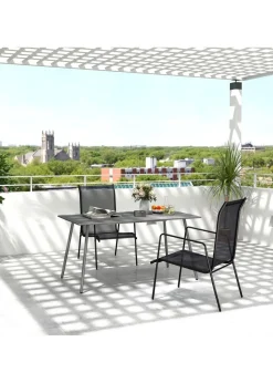 Outsunny Garden Table for 4 to 6 Person with Slat Top Steel Frame