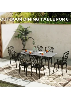 Outsunny Garden Table for 4 to 6 Person with Slat Top Steel Frame
