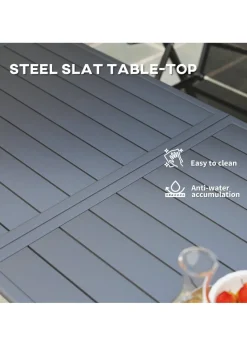 Outsunny Garden Table for 4 to 6 Person with Slat Top Steel Frame