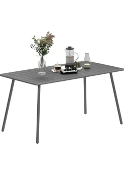 Outsunny Garden Table for 4 to 6 Person with Slat Top Steel Frame