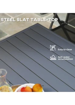 Outsunny Garden Table for 4 to 6 Person with Slat Top Steel Frame