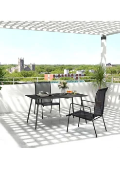 Outsunny Garden Table for 4 to 6 Person with Slat Top Steel Frame