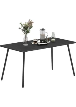 Outsunny Garden Table for 4 to 6 Person with Slat Top Steel Frame