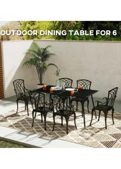 Outsunny Garden Table for 4 to 6 Person with Slat Top Steel Frame