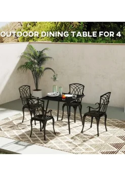 Outsunny Garden Table for 4 to 6 Person with Slat Top Steel Frame