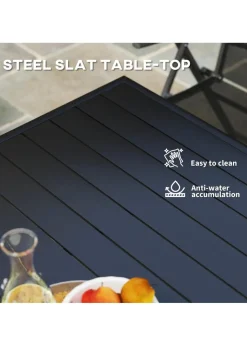 Outsunny Garden Table for 4 to 6 Person with Slat Top Steel Frame
