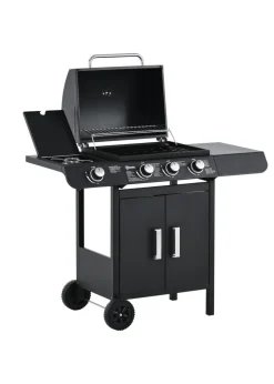 Outsunny Gas Burner Barbecue Grill 3+1 Burner Garden BBQ Trolley 110x50x100cm