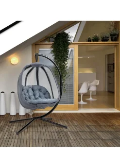 Outsunny Grey Hanging Egg Chair Folding Texteline Swing Hammock