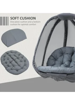 Outsunny Grey Hanging Egg Chair Folding Texteline Swing Hammock