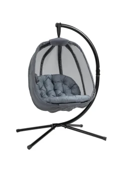 Outsunny Grey Hanging Egg Chair Folding Texteline Swing Hammock