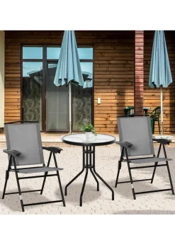 Outsunny Grey Outdoor Bistro Set with 2 Folding Armchairs 3Pcs