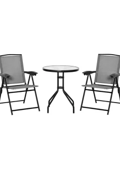 Outsunny Grey Outdoor Bistro Set with 2 Folding Armchairs 3Pcs