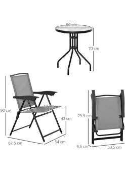 Outsunny Grey Outdoor Bistro Set with 2 Folding Armchairs 3Pcs