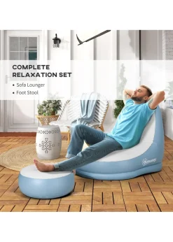 Outsunny Inflatable Chair & Foot Stool for Gaming, Reading, & Watching