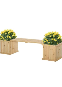 Outsunny 37L Wooden Garden Planter & Bench Combination Garden Raised Bed 176 x 38 x 40 cm