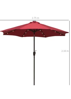 Outsunny Φ2.7m Garden 24 LED Light Parasol Solar Outdoor Tilt Sun Umbrella Patio Sun Shade