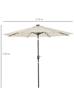 Outsunny Φ2.7m Garden 24 LED Light Parasol Solar Outdoor Tilt Sun Umbrella Patio Sun Shade