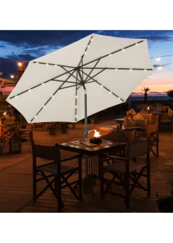 Outsunny Φ2.7m Garden 24 LED Light Parasol Solar Outdoor Tilt Sun Umbrella Patio Sun Shade