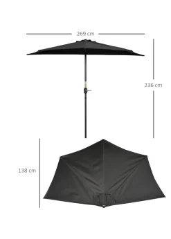 Outsunny 2.7m Metal Frame Garden Furniture Parasol Half Round Umbrella