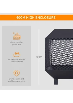 Outsunny Metal Firepit Patio Heater Brazier Garden Square Stove Log Wood Burner