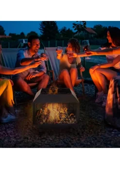 Outsunny Metal Firepit Patio Heater Brazier Garden Square Stove Log Wood Burner