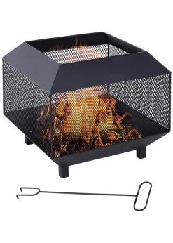 Outsunny Metal Firepit Patio Heater Brazier Garden Square Stove Log Wood Burner