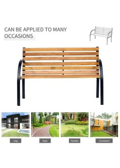 Outsunny Natural 2 Seater Wooden Garden Bench Chair with Steel Frame