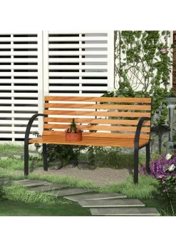 Outsunny Natural 2 Seater Wooden Garden Bench Chair with Steel Frame
