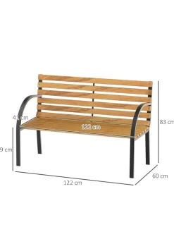 Outsunny Natural 2 Seater Wooden Garden Bench Chair with Steel Frame