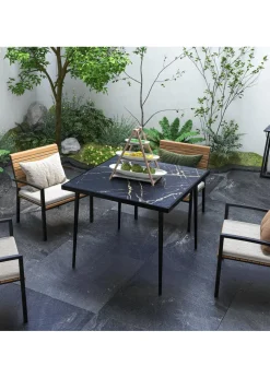 Outsunny Outdoor Dining Table for 4 with Marble Effect Tempered Glass Top