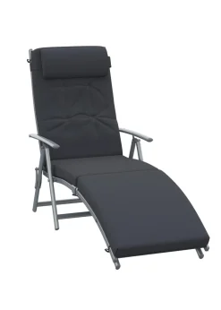 Outsunny Outdoor Patio Sun Lounger Garden Texteline Foldable Reclining Chair with Cushion - Black