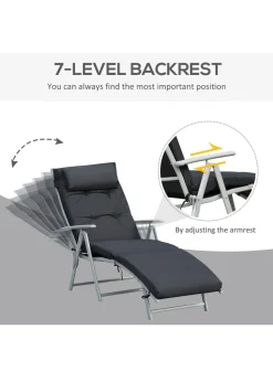 Outsunny Outdoor Patio Sun Lounger Garden Texteline Foldable Reclining Chair with Cushion - Black