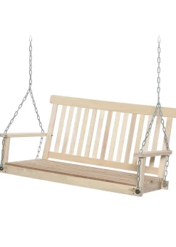 Outsunny Outdoor Wooden Swing Bench 2-Seater Porch Swing Chair Hanging Hammock
