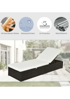 Outsunny Patio PE Rattan Sun Lounger Recliner with Cushion