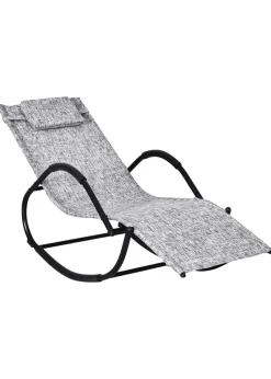 Outsunny Patio Texteline Rocking Lounge Chair Zero Gravity Rocker with Padded Pillow