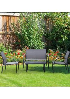 Outsunny 4pcs Patio Furniture Set Garden Sofa Glass Top Coffee Table Grey