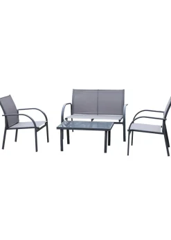 Outsunny 4pcs Patio Furniture Set Garden Sofa Glass Top Coffee Table Grey