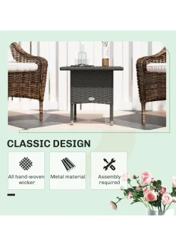 Outsunny PE Rattan Outdoor Coffee Table Easy Match Rattan Side Table Grey