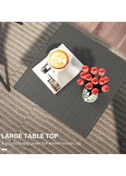 Outsunny PE Rattan Outdoor Coffee Table Easy Match Rattan Side Table Grey