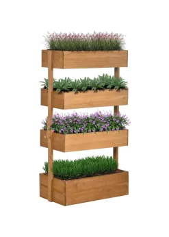 Outsunny Raised Garden Bed Wooden Plant Stand Orange