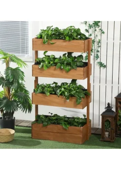 Outsunny Raised Garden Bed Wooden Plant Stand Orange