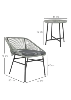 Outsunny Rattan Bistro Set Small Balcony Furniture with Cushion